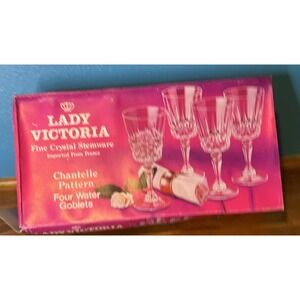 Lady Victoria Crystal Stemware Chantelle Set Of 4 Wine Glasses 8.5 oz Vintage